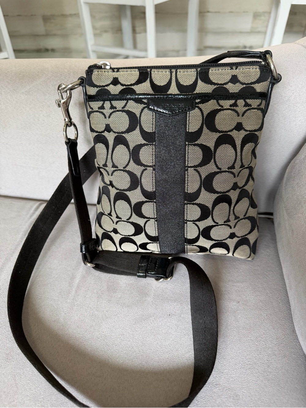 Coach Black and Beige Signature Crossbody Bag